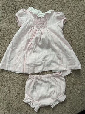 Luli & Me Pink and White Smocked Dress with Bloomers 6 months